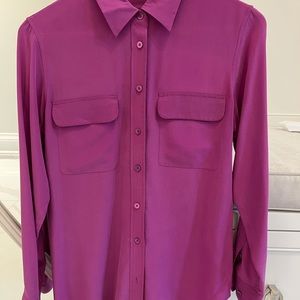 Equipment Silk Long Sleeve Bloused in Fuchsia - Size XS